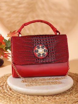 ZEVORA - Women Red Pu Handbag with Detachable Chain