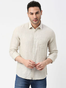 Dragon Hill - Beige Pure Linen Shirt with Pocket