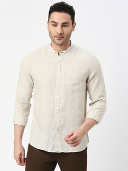 Dragon Hill - Beige Pure Linen Shirt with Mandarin Collar