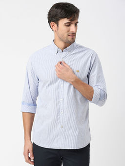 Dragon Hill - Sky Blue Oxford Vertical Striped Shirt with Button Down Collar