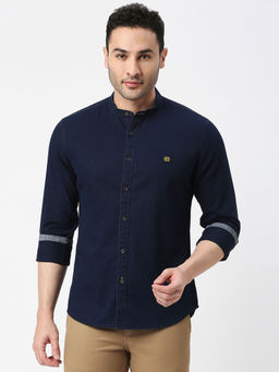 Dragon Hill - Deep Indigo Twill Solid Shirt with Mandarin Collar
