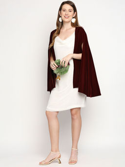 MONK & MEI - Arzu-Sequin Dress And Cape-White And Maroon (Set Of 2)