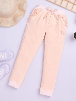 Hopscotch - Girls Beige Embellished Joggers