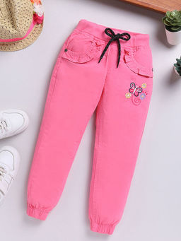 Hopscotch - Girls Pink Embroidered Joggers