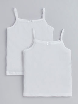Hopscotch - Girls White Solid Sleeveless Vests - Pack of 2