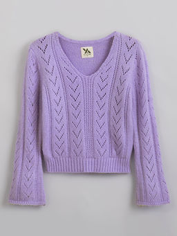 Hopscotch - Pointelle Knit Pattern Pullover Sweater