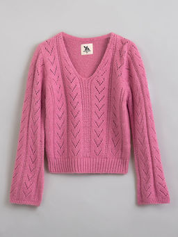 Hopscotch - Pointelle Knit Pattern Pullover Sweater