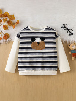 Hopscotch - Boys Black and Grey Stripe Print Full-Sleeve Sweatshirt