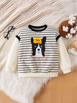 Hopscotch - Boys White and Black Stripe Print Full-Sleeve Sweatshirt