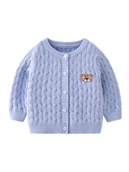 Hopscotch - Boys Blue Textured Full-Sleeve Cardigan with Applique Detail