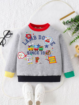 Hopscotch - Boys Grey Text Print Cotton Full-Sleeve Sweatshirt