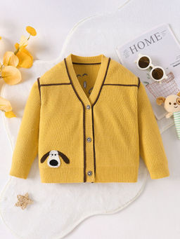 Hopscotch - Boys Yellow Dog Applique Cardigan