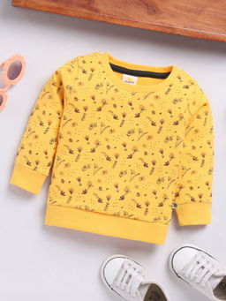 Hopscotch - Girls Mustard Floral Print Full-Sleeve Cotton Sweatshirt