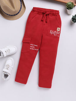 Hopscotch - Boys Red Text Print Trackpant