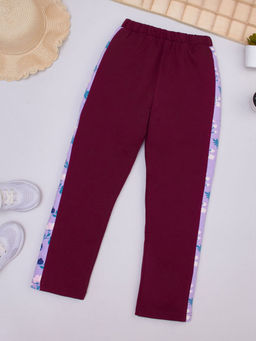 Hopscotch - Girls Maroon Side Seam Floral Print Trackpant