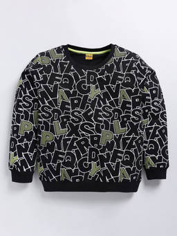 Hopscotch - Boys Black Alphabet Print Full-Sleeve Sweatshirt