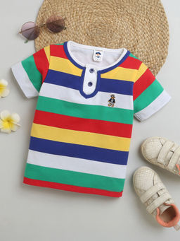Hopscotch - Boys Multi Coloured Stripe Print Slim Fit Tee