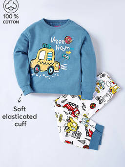 Hopscotch - Boys Multi Coloured Vehicle Print T-Shirt and Pyjama Set