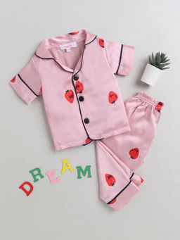 Hopscotch - Girls Pink Strawberry Print Top and Pyjama Set