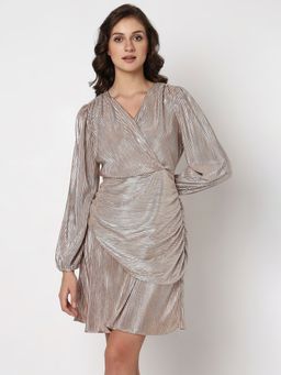 VERO MODA - Women Textured Party Wear Silver Dress