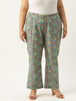 theRebelinme - Plus Size Women Grey Floral Print Cotton Trouser