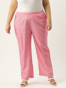 theRebelinme - Plus Size Women Pink Floral Print Cotton Trouser