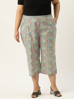 theRebelinme - Plus Size Women Grey Floral Print Cotton Capri