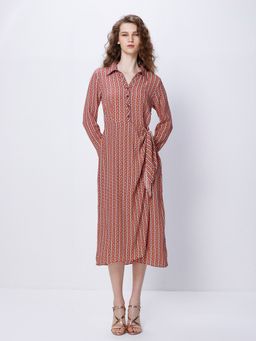 Cover Story - Red Geometric Print Midi Dress