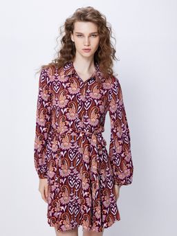 Cover Story - Brown Printed Front Button Dress (Set of 2)