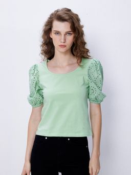 Cover Story - Green Solid Casual Top