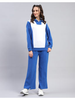 Rock.it - Womens Colorblock Blue Collared Neck Full Sleeve Tracksuit (Set of 2)