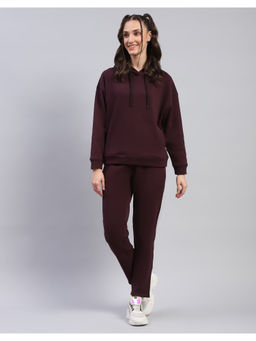 Rock.it - Womens Solid Wine Hooded Neck Full Sleeve Tracksuit (Set of 2)