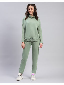 Rock.it - Womens Solid Green Turtle Neck Full Sleeve Tracksuit (Set of 2)