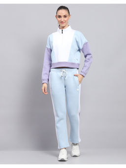 Rock.it - Womens Colorblock Blue Mock Neck Full Sleeve Tracksuit (Set of 2)