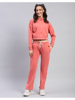 Rock.it - Womens Solid Peach Mock Neck Full Sleeve Tracksuit (Set of 2)