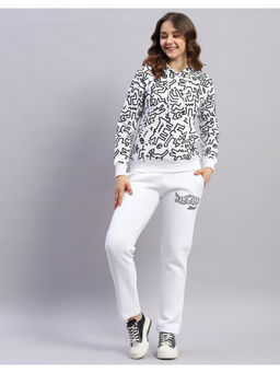 Rock.it - Womens White Printed Hooded Neck Full Sleeve Tracksuit (Set of 2)