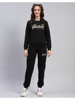 Rock.it - Womens Typography Black Round Neck Full Sleeve Tracksuit (Set of 2)