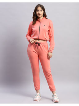 Rock.it - Womens Peach Solid Mock Neck Full Sleeve Tracksuit (Set of 2)