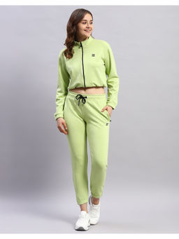Rock.it - Womens Green Solid Mock Neck Full Sleeve Tracksuit (Set of 2)