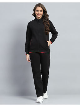 Monte Carlo - Womens Black Solid Mock Neck Full Sleeve Tracksuit (Set of 2)
