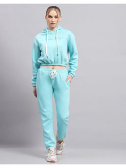 Monte Carlo - Womens Solid Sky Blue Hooded Neck Full Sleeve Tracksuit (Set of 2)