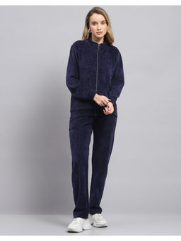 Monte Carlo - Womens Self Design Navy Blue Mock Neck Full Sleeve Tracksuit (Set of 2)