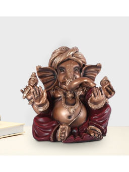 HomeTown - Fio Polyresin Sitting Ganesha Figurine in Gold-Red Colour