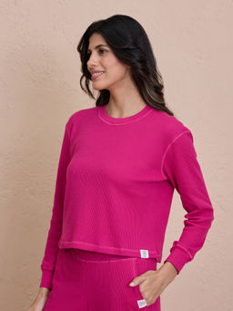 Nykd by Nykaa - Waffle textured Full Sleeve Crop Top-NYS915-Pink