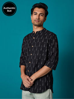 Likha - Ikat Black Cotton Yarn Dyed Full Sleeve Shirt LIKMW22
