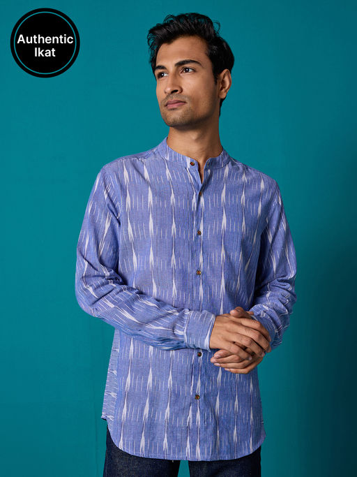 Likha Ikat Blue Cotton Yarn Full Sleeve Shirt LIKMW22