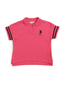 U.S. POLO ASSN. - Girls Pink Solid Polo T-Shirt