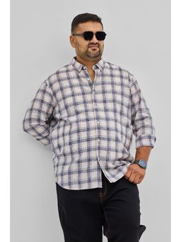 Snitch - Light Blue Checks Linen Blend Plus Size Shirt