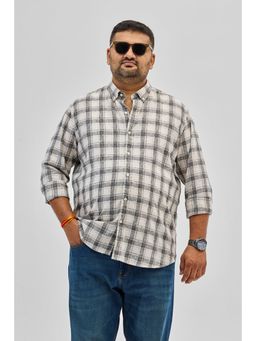 Snitch - Light Grey Checks Linen Blend Plus Size Shirt