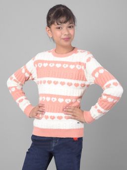 CRIMSOUNE CLUB - Girls Peach Colorblocked Sweater